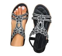 Sandales à paillettes pour femme - Élégantes - Chaussures d'été orthopédiques - Strass - Chaussures plates - Lacets élastiques - Chaussures de plage - Sandales bohème pour vacances à la plage