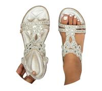 Sandales à paillettes pour femme - Sandales d'été confortables - Élégantes - Sandales plates argentées - Sandales festives - Sandales de mariage - Sandales pour femme - Élastique slingback - Bride en