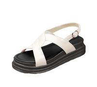 Sandales à plateforme à bout ouvert pour femme - Sangle de cheville réglable - Coussin orthopédique - Chaussures compensées - Sandales plates - Pantoufles de vacances - Chaussures d'été - Chaussures