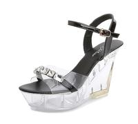 Sandales à Plateforme compensées Confortables avec Bride à la Cheville pour Femmes - pour Les Cocktails, Les Mariages et Les Festivals d'été,Noir,34 EU