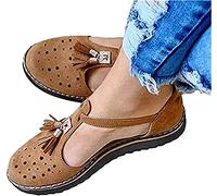 Sandales à Plateforme Compensées pour Femmes Chaussures Plates Sandales à Pampilles de Mode Confortables Bout Fermé Talon Plat Bride à la Cheville Sandales Dames Plage Espadrilles