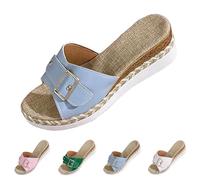 Sandales à plateforme en raphia pour femme - Sandales de plage compensées à bout ouvert - Chaussures d'été confortables et décontractées - Chaussures de vacances, bleu ciel, 39.5 EU
