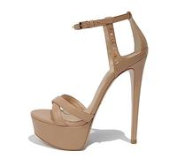 Sandales à Plateforme et Bride Cheville pour Femmes, Talons Aiguilles de 15 cm - Chaussures pour Mariage, soirée, Club, Rendez-Vous ou Bal,Nude,45 EU