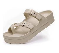 Sandales à Plateforme for Femmes avec Soutien de la voûte Plantaire, Diapositives Confortables, Semelles épaisses, Sandales Plates(Natural,42 EU)