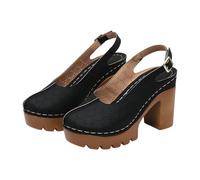 Sandales à plateforme pour femme - Couleur unie - Bout fermé - Découpes en cuir - Avec sangle et boucle - Sandales tendance à talon bloc - Chaussures respirantes - Chaussures décontractées à enfiler