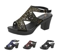 Sandales à plateforme pour femme - En cuir - Talons hauts - Talon bloc - Paillettes - Réglable - Pour l'extérieur - Chaussures de soirée - Talons chatons - Sandales à bride arrière - Chaussures