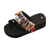 Sandales à plateforme pour femme - Semelle épaisse - Pantoufles compensées avec pompons - Bout ouvert - Style ethnique - Chaussures décontractées pour un confort en plein air (disponible en tailles