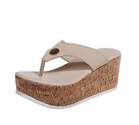 Sandales à plateforme pour femme - Tongs pour femme - Sandales à talon compensé - Respirantes - Sandales confortables - Sandales de plage - Sandales tendance - Sandales plates, beige, 40 EU