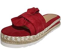 Sandales à Plateforme pour Femmes Mode d'été Dames Nœud Papillon Appartements Rome Pantoufle de Base décontractée, Rouge, US5/EU36