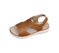 Sandales à plateforme sportive pour femme - Perforées - Bout ouvert - Sangle de cheville réglable - Chaussures décontractées pour la plage et la marche, marron, 39.5 EU