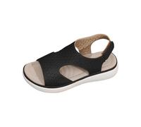 Sandales à plateforme sportive pour femme - Perforées - Bout ouvert - Sangle de cheville réglable - Chaussures décontractées pour la plage et la marche, Noir , 38.5 EU