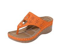 Sandales à plateforme tendance avec barre d'orteil confortable - Pantoufles d'été confortables pour les loisirs, Orange, 37 EU