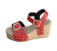 Sandales à plateforme tendance en cuir avec boucle en métal - Sandales romaines à bout ouvert - Chaussures d'extérieur confortables - Chaussures décontractées à bride arrière - Taille 37-42, Rouge
