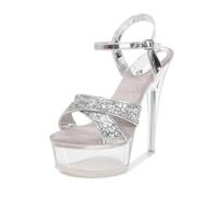 Sandales à Plateforme Transparente pour Femmes avec Talons Aiguilles de 14 cm - Talons Hauts pour Pole Dance et boîte de Nuit - Chaussures de fête de Mariage,Argent,40 EU