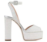 Sandales à Plateformes Bloc et Talons Hauts pour Femmes, Sandales élégantes et Sexy à Bride Cheville et Bout Ouvert Chaussures à Talons pour Soirée Bal de Promo ou Soirée,Blanc,45 EU