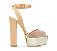Sandales à Plateformes Bloc et Talons Hauts pour Femmes, Sandales élégantes et Sexy à Bride Cheville et Bout Ouvert Chaussures à Talons pour Soirée Bal de Promo ou Soirée,Nude,36 EU