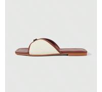 Sandales à semelle plate avec boucle carrée et croix en cuir de canevas assorties de couleurs marron et blanc EUR36,EUR37,EUR38,EUR39,EUR40,EUR41Blocs de couleur