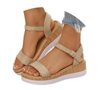 Sandales à semelles épaisses grandes tailles : talons de style européen avec brides croisées et fermeture à boucle (Beige-C, 41)