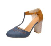 Sandales à talon bloc 2025 pour femme, tendance, rétro, printemps 2025, été, habillées, plage, mariage, travail, bureau, confort, bleu, 38.5 EU