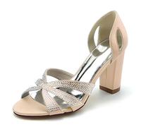 Sandales à Talon Bloc à Bout Ouvert avec Strass pour Femmes