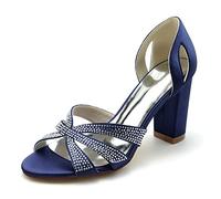 Sandales à Talon Bloc à Bout Ouvert avec Strass pour Femmes