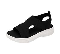 Sandales à talon bloc pour femme - Sandales élégantes à plateforme avec maille élastique et bout ouvert - Semelle légère et antidérapante pour un bon maintien - Matériau respirant pour les journées
