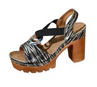 Sandales à talon bloc romain avec boucle en métal pour femme - Coupe large - Bande élastique - Séchage rapide - Semelle souple - Confortables et antidérapantes - Pour interaction sociale en w nd