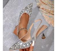 Sandales à talon carré doré, bout fermé. Nouvelles chaussures de mariée de style fée à talons hauts pointus avec cristaux et perles, mode été pour femmes CN35,CN36,CN37,CN38,CN39,CN40,CN41,CN42,CN43Un