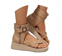 Sandales à talon compensé avec bride tressée et boucle réglable, semelle épaisse, plateforme, style claquettes de plage, été Décontracté féminin