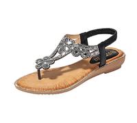Sandales à talon compensé pour femme - Élégantes pour les fêtes - Mode bohème - Chaussures d'extérieur à paillettes - Sandales à bout ouvert et strass - Semelle souple super confortable - Chaussures
