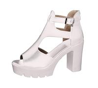 Sandales à talon compensé pour femme - Escarpins à talon bloc - Sandales ouvertes à plateforme ouverte - Chaussures d'été - Chaussures de soirée élégantes pour femme, Blanc., 40 EU