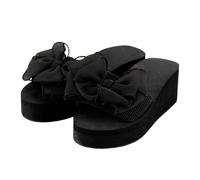 Sandales à talon compensé pour femme - Mules avec nœud papillon - Sandales compensées respirantes - Sandales de plage confortables - Sandales à bout ouvert - Sandales d'été pour femme, Noir , 40 EU