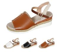 Sandales à talon compensé pour femme - Sandales d'été élégantes avec boucles - Bout ouvert - Chaussures à enfiler - Semelle épaisse - Sandales romaines orthopédiques décontractées - Sandales de plage