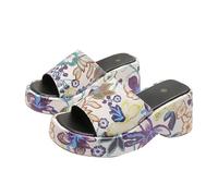 Sandales à talon compensé pour femme - Sandales d'été imprimées - Pantoufles d'évasion à bout ouvert - Sandales confortables et décontractées à enfiler - Chaussures tendance pour les vacances, violet