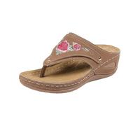 Sandales à talon compensé pour femmes avec motif floral élégant et design entre-doigts confortable pour sorties estivales décontractées (Brown, 40)