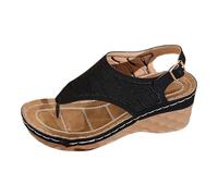 Sandales à talon d'été pour femme - Élégantes et confortables - Avec talon compensé - Enfilage facile pour les vacances - Coupe large pour un maintien confortable - Chaussures d'été - Chaussures de