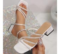 Sandales à talon épais ornées de strass style français, talons hauts élégants, talons blocs, nouveau design d'été avec bride fine, amincissant, à la mode CN35,CN36,CN37,CN38,CN39,CN40,CN41,CN42,CN43Un