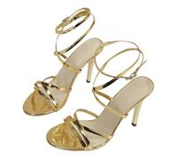 Sandales à Talon Haut pour Femme, Sandales d'Été Élégantes avec Boucle de Fermeture, Sandales de Fête Sexy avec Lacets, Sandales Confortables Dorées et Noires à Bout Ouvert, Chaussures de Mode pour le