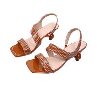 Sandales à talon large pour femme, sandales à bout ouvert, à bout ouvert, à talon bas, à double bande avec sangle de cheville, sandales confortables pour fête d'été, café, 38 EU