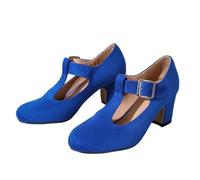 Sandales à talon pour femme - Élégantes - Sandales à talons hauts - Sangle en T - Talon bloc - Pointe fermée - Chaussures d'été confortables pour le bureau, la fête de la bière, le mariage, la danse