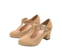Sandales à talon pour femme - Élégantes - Sandales à talons hauts - Sangle en T - Talon bloc - Pointe fermée - Chaussures d'été confortables pour le bureau, la fête de la bière, le mariage, la danse