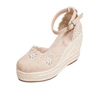 Sandales à talon pour femme - Élégantes - Sandales compensées en liège - Sandales romaines - Espadrilles - Semelle antidérapante - Chaussures d'été avec sangle réglable - Légères et confortables