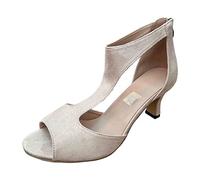 Sandales à talons à bout ouvert pour femme - Texture daim - Avec fermeture éclair dans le dos - Pour soirée, mariage, fête, beige, 38.5 EU