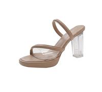 Sandales à talons à lanières transparentes pour femme - Sandales à talon bloc - Plateforme - À enfiler - Bout ouvert, kaki, 38 EU
