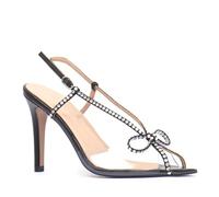 Sandales à Talons Aiguilles à Bout Ouvert et Pointu, élégantes Sandales à Talons Hauts avec nœud et Strass Chaussures d'été à Bride arrière en PVC pour soirée,Noir,38 EU