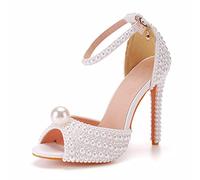 Sandales à Talons Aiguilles à la Mode pour Femmes, Escarpins à Talons Hauts pour Robe de mariée, pour Bal de Promo, Chaussures de soirée,Blanc,40 EU