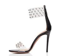 Sandales à Talons Aiguilles Confortables pour Femmes de 12 cm avec Bout Ouvert - Talons à Brides à la Cheville pour fête, Mariage, soirée en Amoureux,Noir,40 EU