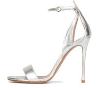 Sandales à Talons Aiguilles et Bout Ouvert pour Femmes, Sandales Classiques à lanières et Bride de Cheville réglable, idéales pour Le Travail Les fêtes et Les Mariages,Silver 2,42 EU