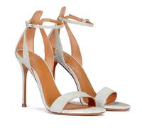 Sandales à Talons Aiguilles et Bout Ouvert pour Femmes, Sandales Classiques à lanières et Bride de Cheville réglable, idéales pour Le Travail Les fêtes et Les Mariages,Argent,42 EU