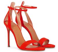 Sandales à Talons Aiguilles et Bout Ouvert pour Femmes, Sandales Classiques à lanières et Bride de Cheville réglable, idéales pour Le Travail Les fêtes et Les Mariages,Rouge,45 EU